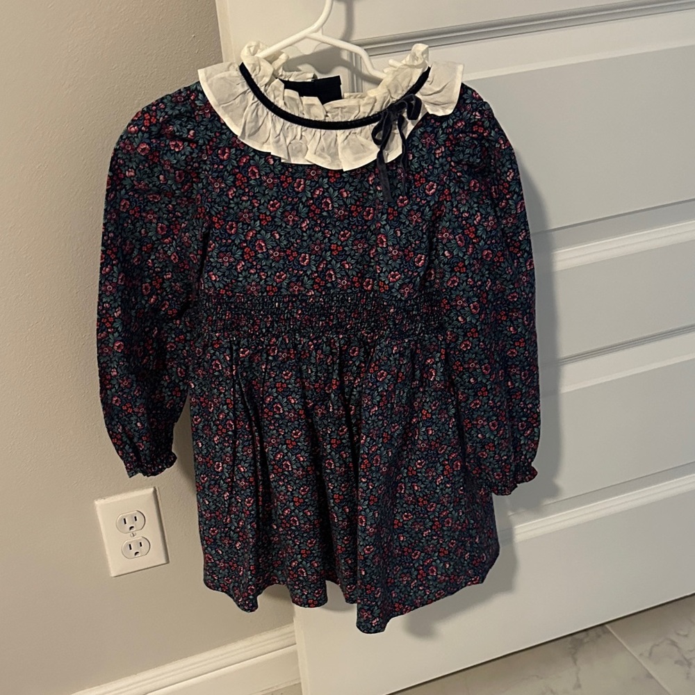 Janie and Jack Navy Floral Blouse with Ruffled Collar